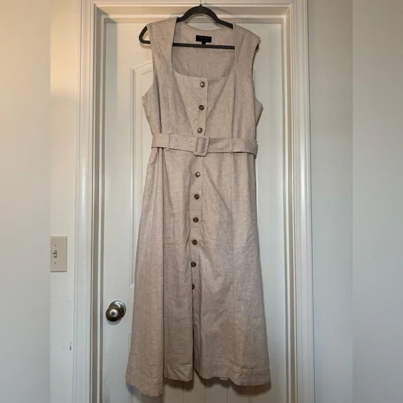 birdie linen square neck dress Audrey Square Neck Linen Dress l Neutral Ground S main image 0